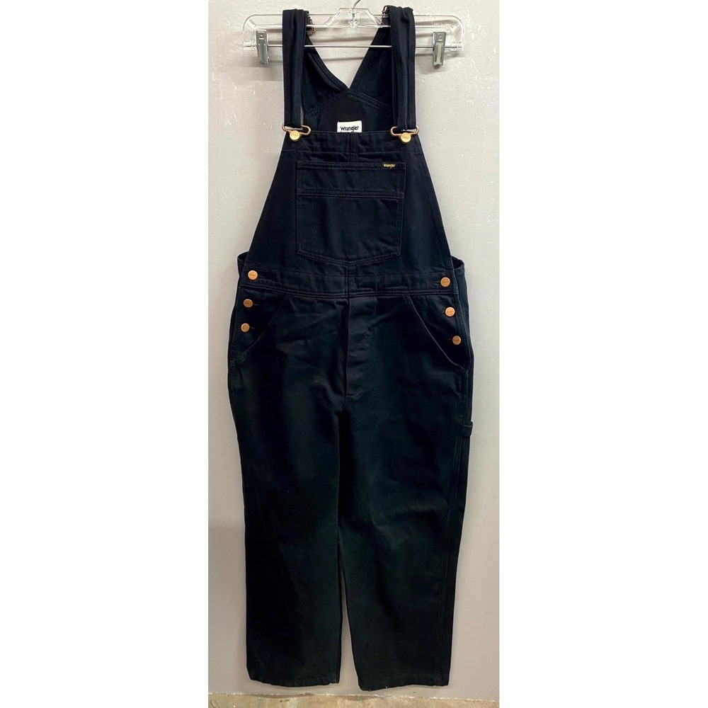 Wrangler Bib Overalls Womens Medium Black Denim Cotton Straight Leg Workwear